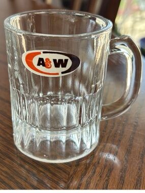 A&W Glass Mug with Logo - Clear with Orange and Brown Accents